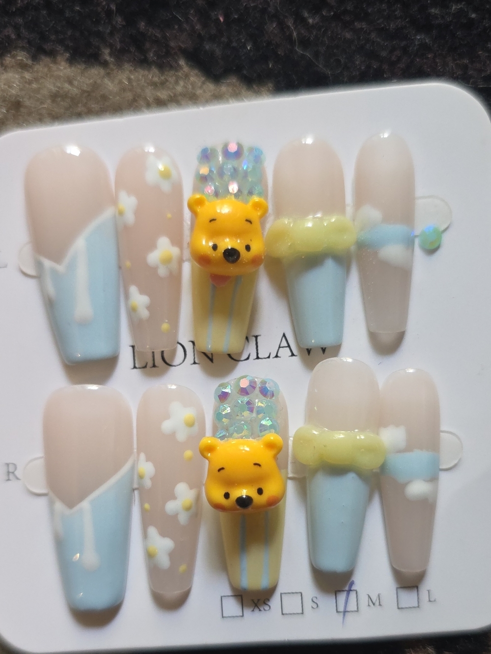 Kids Cute Yellow Bear 3D Press-On Nails - Size Med